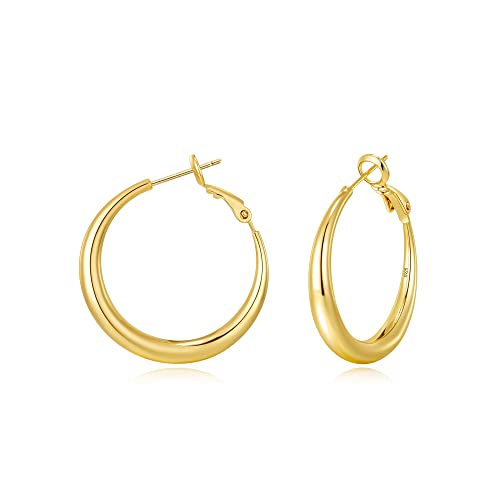 EXGOX Sterling Silver Hoop Earrings - Hypoallergenic, Lightweight, Chunky, 14K Real Gold Plated, Big Large Hoops for Women - color: Chunky Hoop&Gold 30mm