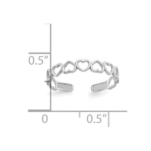 JewelryWeb - Solid 10k Yellow or White Gold Alternating Open Hearts Adjustable Toe Ring - Toe Ring for Woman - Non Tarnish Toe Ring - Solid Gold Boho Toe Ring - color: Silver,White