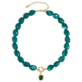 Multicolor Irregular Beaded Necklace for Women Chunky Resin Oval Bead Choker with Cubic Zirconia Pendant Summer Beach Mothers Day Gifts - color: XL23350B