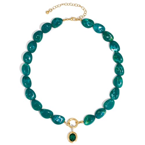 Multicolor Irregular Beaded Necklace for Women Chunky Resin Oval Bead Choker with Cubic Zirconia Pendant Summer Beach Mothers Day Gifts - color: XL23350B