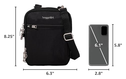 Baggallini Securtex® Anti-theft Mini Everything Crossbody Bag, 6.3"x8.25" Rfid, Locking Zippers & Cut-resistant Strap - color: Black