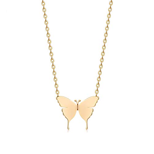 Fettero Animal Necklaces for Women 14K Gold Plated Charm Snake Necklace Elephant Bird Cat Butterfly Pendant Cute Dainty Necklace Jewelry - style: Butterfly C / Gold