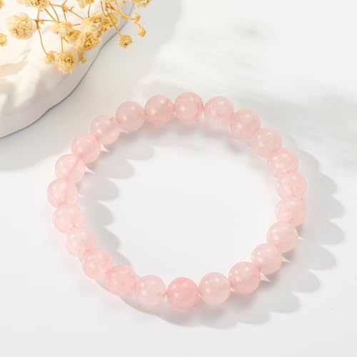 Gnamy Healing Crystal Bracelet for Women, Natural Stone Beaded Healing Crystal Bracelet Triple Protection Stress Relief Beads Jewelry Birthday Gifts Jewelry for Her - style: Rose Quartz