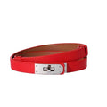 Ovekaut Women Skinny Leather Belt Solid Color Alloy Turn Lock Adjustable Waistband for Dresses Jeans Coats - color: Red-silver