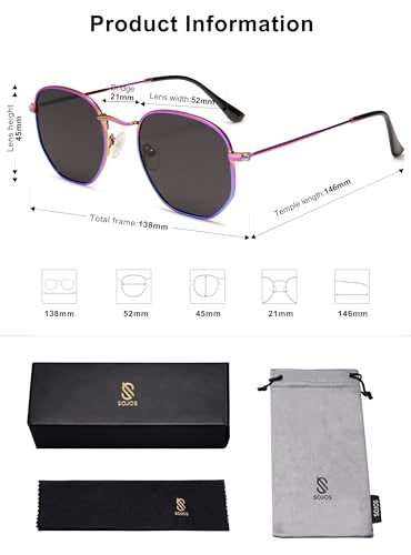 SOJOS Square Polarized Sunglasses for Women Men Small Hexagonal Polygon Shades SJ1072 - color: Shiny Blue