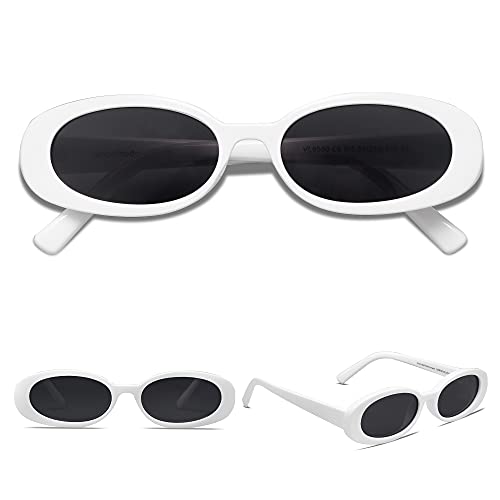 VANLINKER Polarized Retro Oval Sunglasses for Women and Men Small 90s Style VL9580 - color: C6 White Frame/Grey Lens