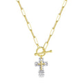 Chunky Cross Necklace for Women, 14K Gold/Silver Plated Statement Paperclip Chain Double Cross Pendant Necklaces Non Tarnish for Faith Religious Christian Jewelry Gifts - color: Silver2