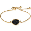 Humble Chic NY Simulated Druzy Chain Bracelet for Women - Boho Stackable Adjustable Bolo Slider Bracelet - color: Gold - Black Stone