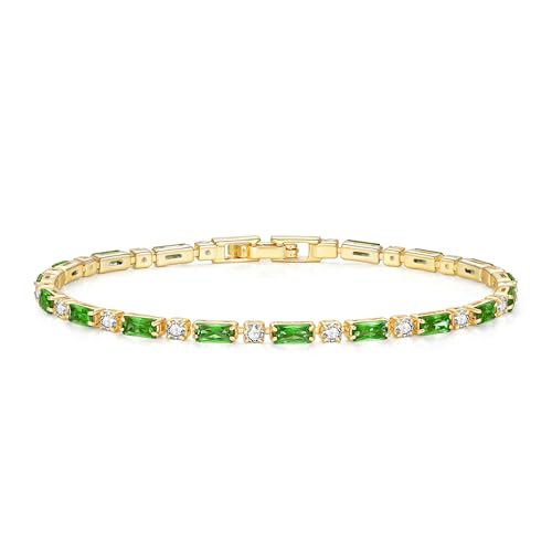 CiNily Adjustable Tennis Bracelets for Women Teen Girls Rainbow Cubic Zirconia Bracelet 14K White Gold Plated Hypoallergenic Slider Bracelet Jewelry Gift - color: Gold-Green white cz