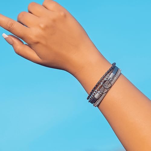 FANCY SHINY Boho Leather Wrap Bracelet Stackable Infinity Chunky Cuff Bracelets Western Hippie Outfits Jewelry Valentine Gifts for Women - color: Grey