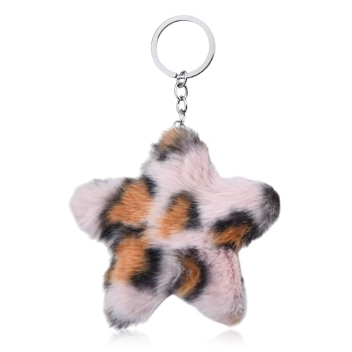 Leopard Faux Fur Keychain for Purse Charms for Handbags Leopard Plush Key Chain for Car Keys - color: Color 16