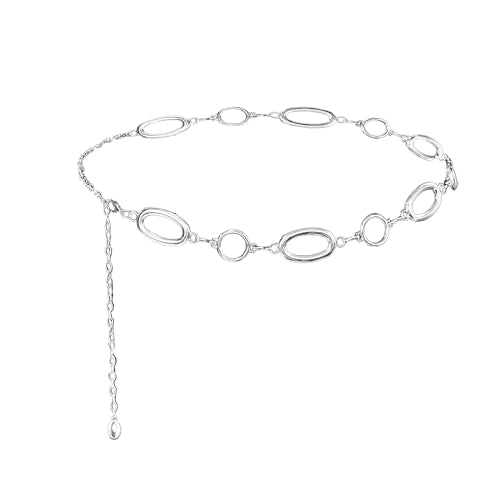 Waist Chain Belt Women Circle O-Ring Metal Link Body Chains Plus Size Gold Tone Chain Belt Fashion Waist Jewelry for Dress - color: Silver-49inch