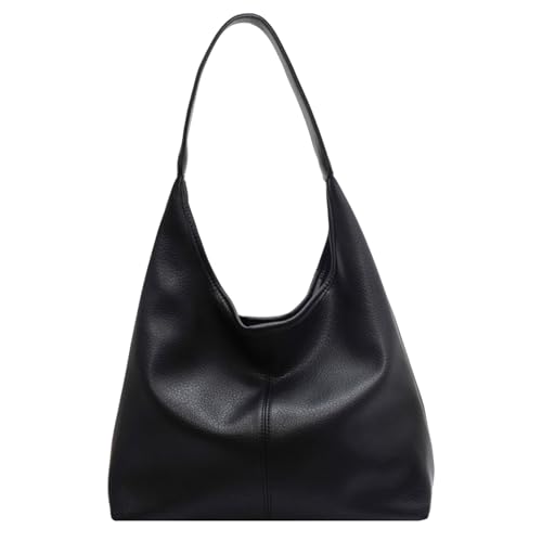 Straw Hobo Bag for Women 2026 Boho Woven Beach Purse Large Summer Straw Tote with Lining Black Raffia Shoulder Bag | straw material - color: Pu-black