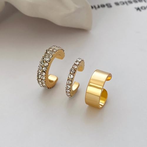Gold Ear Cuff Earrings for Women Non Piercing 14K Gold Plated/Silver Cuff Clip On Cartilage Hoop Shining Cubic Zirconia Twisted Chain Ear Clip On Earring for Women Chunky Ear Cuffs Earrings - color: goldB