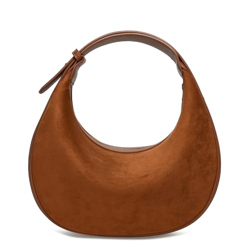 Herald Suede Crossbody Bag for Women, Vintage Hobo Handbag Crescent Shoulder Purses with Adjustable Strap Winter Fall - color: Suede Brown