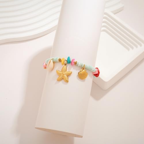 Gold Charm Bracelet for Women Boho Adjustable Shell Starfish Bracelet Summer Beach Ocean Statement Bracelets - color: Colorful bead bracelet