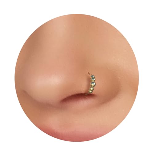 925 Sterling Silver & 14K Gold Filled Nose Ring Hoop Handmade Piercing Jewelry For Women - 24 Gauge 2mm,7mm Tiny Nose Ring with Opal - Gift Ready - color: Gold Tiny Beads