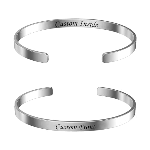 Personalized Bangle Bracelet 925 Sterling Silver 5-10MM Custom Engraved Cuff Bangle for Men Women Birthday Valentines Christmas Gifts