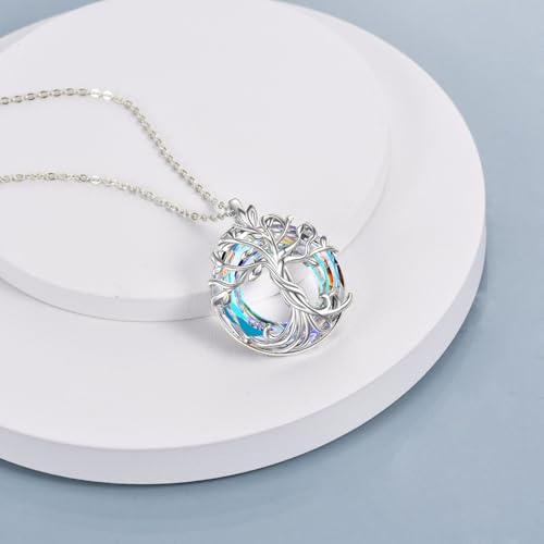 TOUPOP Tree of Life Necklace Gifts for Women 925 Sterling Silver Family Tree Pendant with Crystal Birthday Irish Jewelry Gifts for Women Her Wife Mom - color: 01-White Gold-White Crystal