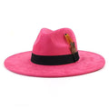 LIDHAY Big Wide Brim Fedora Hats for Women Men Western Suede Hat Panama Hat Outdoor Hats - color: Rose Red