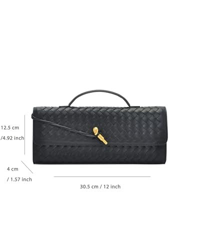 NEWBELLA Handwoven Women's Clutch Purse, Crossbody Bag with Adjustable Strap for Evening & Casual Use - color: Black
