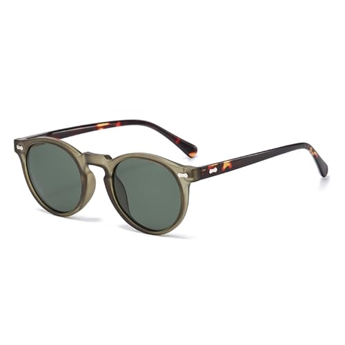 LJCZKA Round Polarized Sunglasses for Men Women Retro Small Face Sunglasses Polarized Vintage Sun Glasses UV400 Protection - color: Olive Green Hawksbill Green