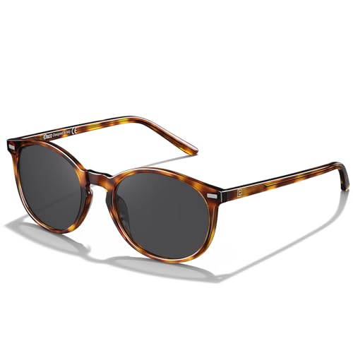 DUCO Women's Trendy Retro Round Acetate Polarized Sunglasses, UV400 99% Glare Block, Lightweight for Daily & Outdoor - color: 4. Tortoise Frame Grey Lens