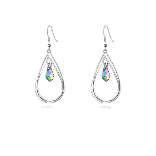 Rhodium Plate 925 Sterling Silver Hook Twist Leaf Holiday Hypoallergenic Dangle Earrings for Women Gifts Engagement Wedding with Austrian Daiamond Cut Waterdrop Crystal Hight Polished Long :1.9 IN - color: Dark color