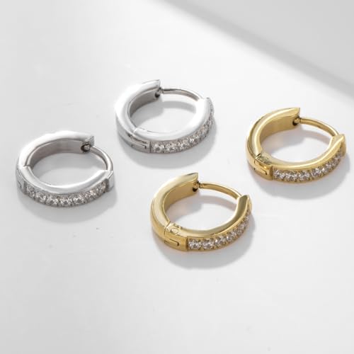 Stainless Steel Hoop Earrings for Women Gold Tone Geometric, Huggie Heart Twisted Minimalist Engraved Designs for Daily Wear - color: Gold_F