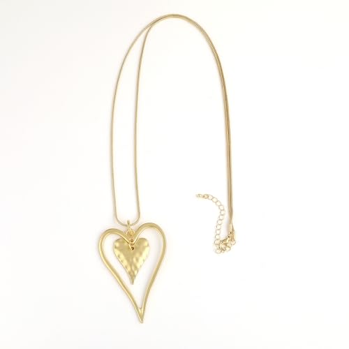 Long Heart Necklace for Women Gold Chain Pendant Y Necklace Set Statement Pendant Chic Jewelry With - color: Gold