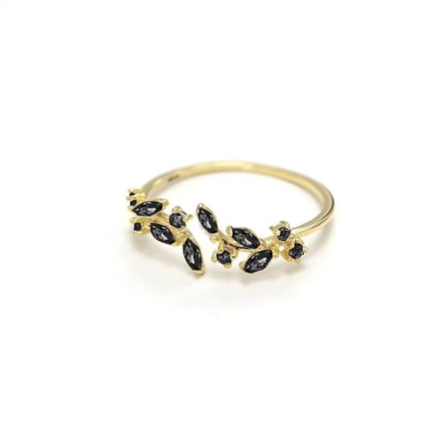 Dainty Rings Open Adjustable Ring Leaf Ring for Women Dainty Stackable Rings for Women - color: Black