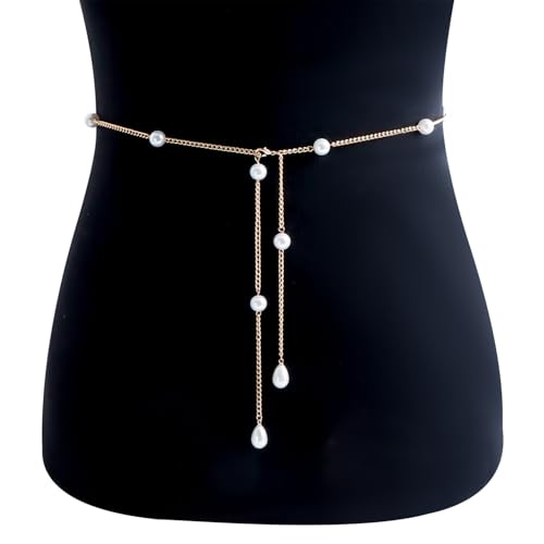 Bohemian Fake Pearl Bikini Body Chain for Women Adjustable Waterproof Belly Waist Jewelry Layered Cubic Zirconia Swimsuits Beach Chains Summer Festival Mermaid Party Accessories - style: Style-A
