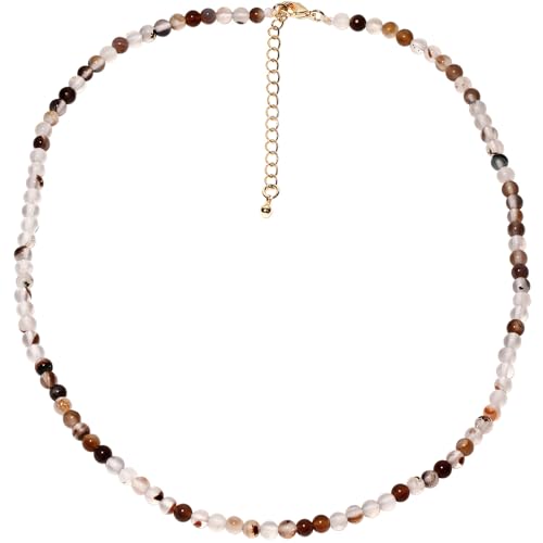 Simple Choker Necklace for Women Real Stone and Crystals Necklaces 4mm Beaded Choker Jewelry Meditation Gift for Women (16"+2") - style: Black Flower Agate