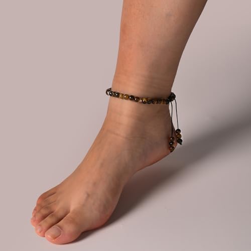 Softones 6mm Natural Stone Anklet for Women Gemstone Ankle Bracelets for Women Healing Energy Crystal Anklets Adjustable(8.5-10 Inches) - color: Tiger Eyes