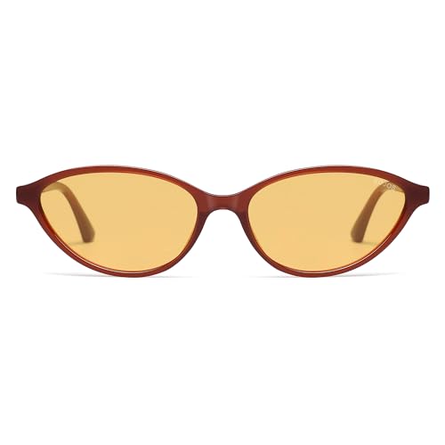 SOJOS Trendy Polarized Oval Sunglasses for Women Retro Chic 90s Shades Lightweight Sunnies SJ2656 - color: Milky Brown Frame Orange Lens