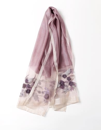 Jeelow Silk Blend Floral Fashion Scarf Shawl Wrap Lightweight Sheer For Women Floral Embroidery Wedding Party Prom - color: Light Orchid