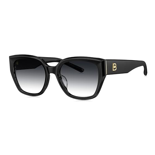 BOLON Women Trendy Cat Eye Polarized Sunglasses, Exclusive Eyewear Brand of EssilorLuxottica - color: Shiny Black/Grey Gradient Non-polarized Small