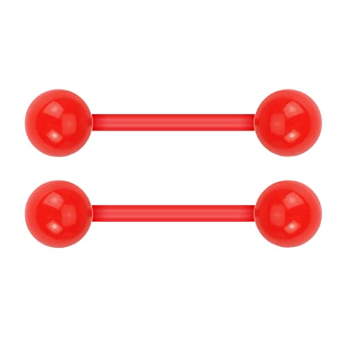 Forbidden Body Jewelry Nipple Rings, Tongue Rings, Nipple Piercing Jewelry, Nipple Jewelry, Flexible Acrylic Barbell Set 14G 16mm (5/8 Inch), 3 Pack - style: Red