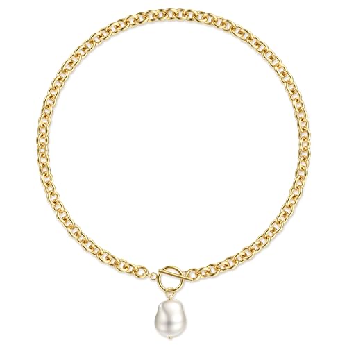 TEN MIRO 16k Gold Plated Chunky Gold Plated Necklace for Women Non Tarnish, 36'' /92cm Long Chunky Heart Necklace layered Puffy Heart Necklaces Long Thick Pendant Bold Statement Necklaces for Women Trendy - style: Chunky gold plated pearl necklace