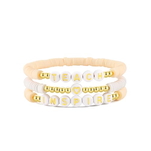 Elegance 11 designs Heishi Beaded Bracelets For Women Polymer Clay Colorful Surfer Stackable Beads Boho Bracelet Summer Beach Jewelry - color: Teacher-Pink