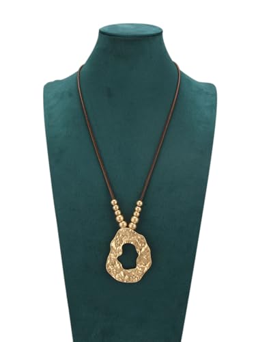 GelConnie Leather Necklaces Turquoise Long Boho Necklaces for Women Brown Chunky Circle Pendant Chocker Necklace Gold Sweater Necklace - style: Large Boho Necklace