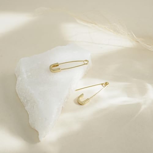 CHIC & ARTSY 925 Sterling Silver Safety Pin Earrings - Lightweight Comfortable Punk Paperclip Cartilage Hoop Earrings, Trendy Industrial Style Jewellery for Women and Men - color: Yellow-#5