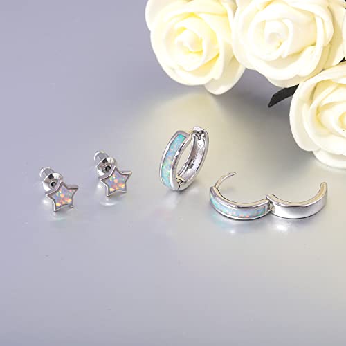 CiNily Huggie Earrings Opal Hinged Hoop Earrings Gold Plated Hypoallergenic Small Hoop Earrings for Women Teen Girls Men Sensitive Ears - color: Silver Plated-White