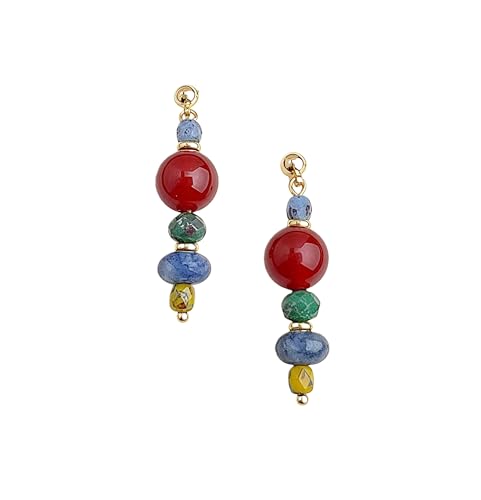Boho Earrings for Women Natural Stone Beaded Handmade Vintage Dangle Earrings Bohemian Lightweight Hypoallergenic Jewelry for Dailywear Festival Occasions - color: Colorful beaded