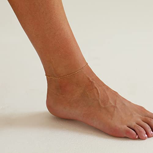 Dainty Ankle Bracelets for Women 18K Gold Plated Satellite Beaded Herringbone Lip Chain Anklets Simple Minimalist Summer Beach Foot Jewelry Christmas Gifts - color: Satellite-Gold