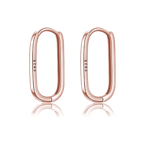 Reffeer 925 Sterling Silver U Hoop Earrings for Women Teens Minimalist Square Hoop Earrings U Huggie Earrings - color: C-Rose