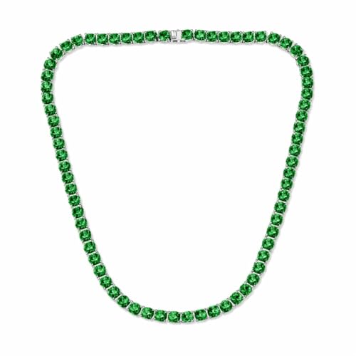 Savlano 18K Gold Plated Cubic Zirconia Round 4.5MM Classic Tennis 18 Inches Chain Necklace For Women & Men Comes With a Gift Box - color: White Gold-Green CZ
