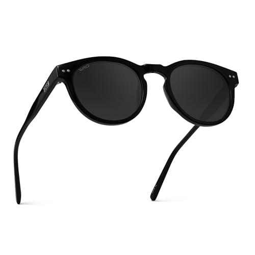 WearMe Pro Round Polarized Sunglasses for Women - Retro Classic UV400 Protection for Driving & Everyday Wear - color: Black Frame / Smoke Lens