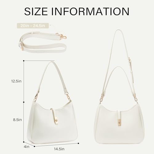 CLUCI Hobo Bags for Women, Vegan Leather Tote Handbag, Water Repellent Shoulder Purses, Crossbody Bag with Adjustable Strap - color: C-white-large