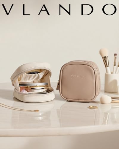 VLANDO Mini Makeup Bag, Small Makeup Bag for Purse with Slip-in Pockets, Portable Travel Toiletry Bag with Zipper, Waterproof Travel Essentials for Women - Toffee - color: Toffee